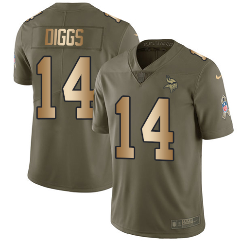 Nike Vikings #14 Stefon Diggs Olive/Gold Men's Stitched NFL Limited Salute To Service Jersey